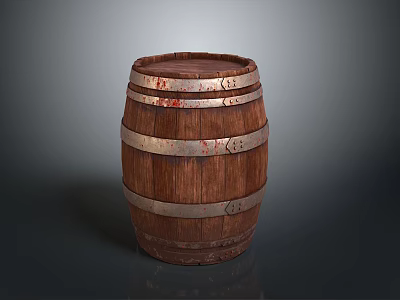 Vintage Wooden Barrel With Rustic Metal Hoops And Brown Wood Finish 3d model