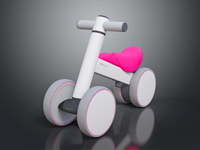 Toddler Tricycle with White Frame Pink Seat and Large Wheels Modern Design for Kids 3d model