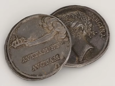Antique Household Metal Coins With Ancient Head Portraits Engraved Inscriptions And Worn Surfaces 3d model