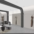 Modern Clothing Store Exterior With Stylish Window Display Mannequins And Decorative Plants