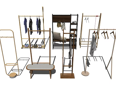 Various Stylish Clothes Racks With Hanging Clothes And Functional Designs For Home 3d model