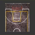 Small Indoor Basketball Court With Red Hoop And Yellow White Lines