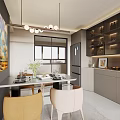 Modern Living Dining Room with Beige Sofa TV Wall Red Armchair and Marble Coffee Table