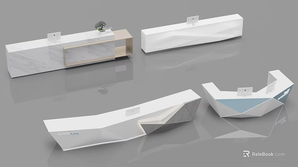 Modern Reception Desk Designs With Geometric Shapes Marble Top And Wooden Accents 3d model 