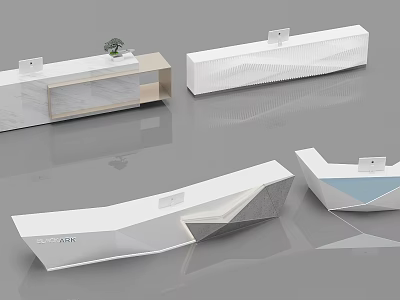 Modern Reception Desk Designs With Geometric Shapes Marble Top And Wooden Accents 3d model