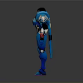 Futuristic Blue Armored Mech Suit Character With Detailed Armor Design Elements