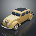 Vintage Yellow Classic Sedan With Black Roof And Retro Design Elements