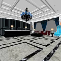 Elegant Elevator Hallway Interior With Chandelier Sofa Wine Cabinet And Marble Floor 3d model