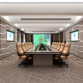 Modern Conference Room Interior Design With Long Table Multiple Leather Chairs And Large Screens