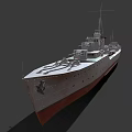 Gray Military Warship With Red Bottom Deck Turrets And Masts Structure 3d model