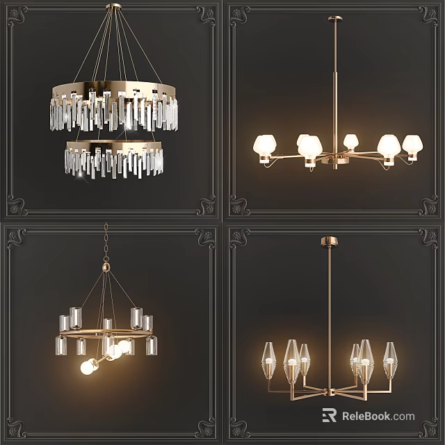 Modern and Classic Chandelier Designs Featuring Crystal Pendants Metal Frames and Glass Shades 3d model 