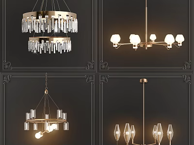 Modern and Classic Chandelier Designs Featuring Crystal Pendants Metal Frames and Glass Shades 3d model