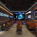 Modern Bar Interior With COLD PLAY CLUB Sign And Seating