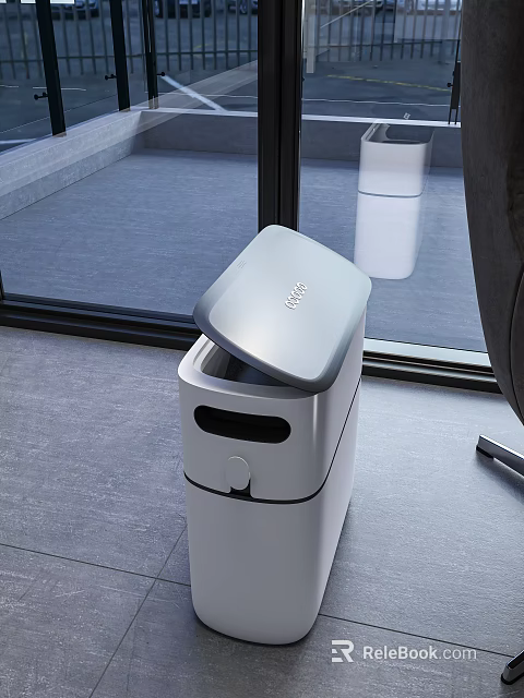 Modern Public Facility Trash Bin With Lid Design In Indoor Space 3d model 
