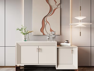 Modern Entryway Cabinet And Side Cabinet With Decorative Painting Vase And Pendant Light 3d model
