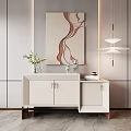Modern Entryway Cabinet And Side Cabinet With Decorative Painting Vase And Pendant Light