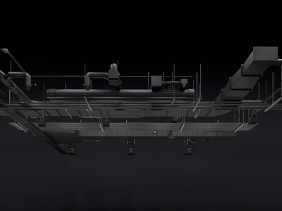 Ceiling Structure With Metal Framework Pipes And Installation Brackets Components 3d model