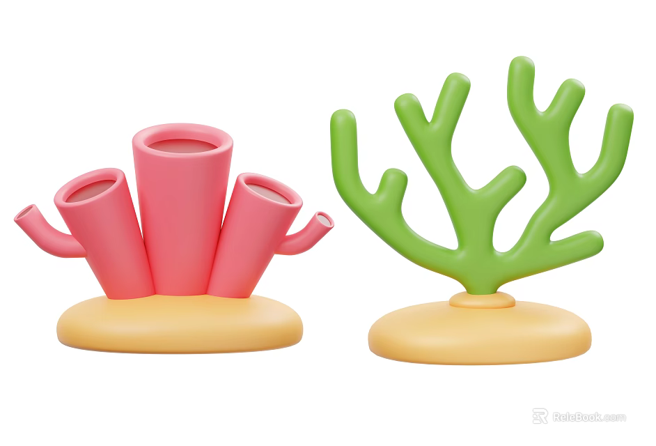 Colorful Plant Decorations With Pink Green Tube Branch Shapes And Yellow Base 3d model 