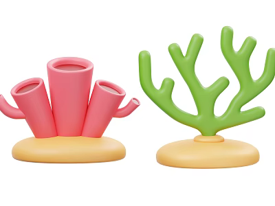 Colorful Plant Decorations With Pink Green Tube Branch Shapes And Yellow Base 3d model