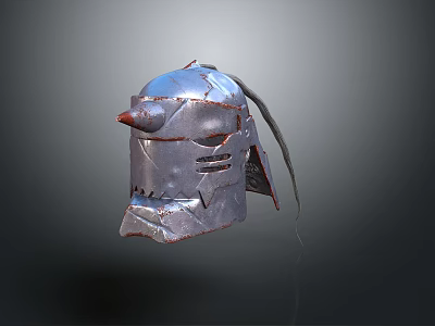 Medieval Weapon Helmet In Metallic Finish With Red Accents And Decorative Plume 3d model