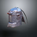 Medieval Weapon Helmet In Metallic Finish With Red Accents And Decorative Plume