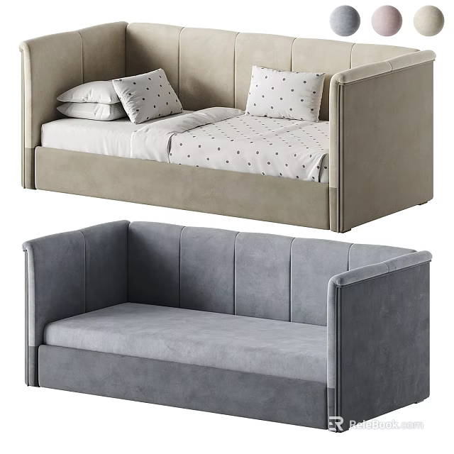 Modern Gray And Beige Fabric Two Seater Sofa With Comfortable Cushions And Armrest 3d model 