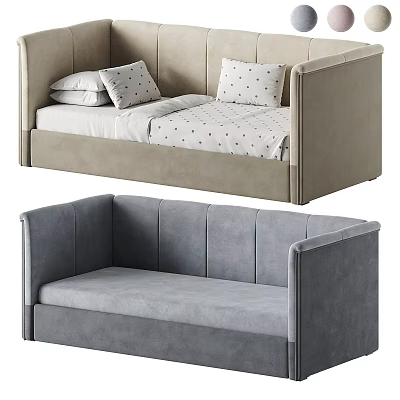 Modern Gray And Beige Fabric Two Seater Sofa With Comfortable Cushions And Armrest 3d model