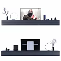 Minimalist TV Background Wall With Floating Shelf Circular Decor And Flat Screen TV