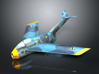Detailed Military Airplane Design With Blue Green Camouflage Paint Yellow Wings And Nose 3d model