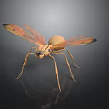 Detailed Orange Flying Ant With Spotted Wings On Dark Reflective Surface