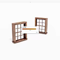 Two Small Wooden Window Models With Grid Frames On White Background 3d model