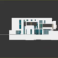 Modern Single Family House With Multi Level Structure Glass Windows Blue Accents And Terrace