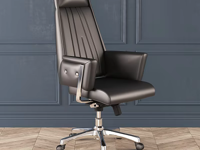 Black Leather Office Chair With Striped Backrest Silver Metal Base And Wheels For Office Use 3d model