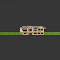 Two Story House With Tile Roof Chimney Stone Base And Wooden Deck On Green Lawn