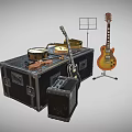Musical Instrument Collection with Electric Guitars Drum Amplifier Music Stand and Cases