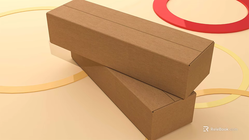 Stylish Decorative Ornament Set With Two Brown Cardboard Boxes And Colorful Circular Rings 3d model 