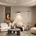 Modern Living Room Interior With White Sofas Round Coffee Table And Arched Doorway