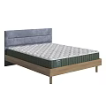 Grey Upholstered Double Bed with White Top Green Mattress and Wooden Frame