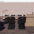 Modern Dining Interior Design With Island Counter And Black Chairs 3d model