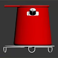 Red Stainless Steel Pot With Transparent Lid On Metal Rack For Kitchen Use