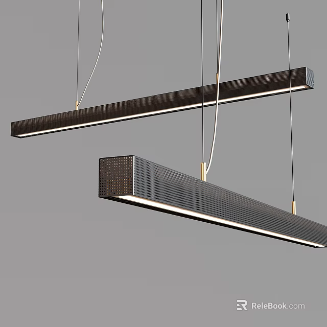 Modern Pendant Lights Long Rectangular Design with Sleek Metal Frame and Geometric Pattern 3d model 