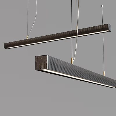 Modern Pendant Lights Long Rectangular Design with Sleek Metal Frame and Geometric Pattern 3d model