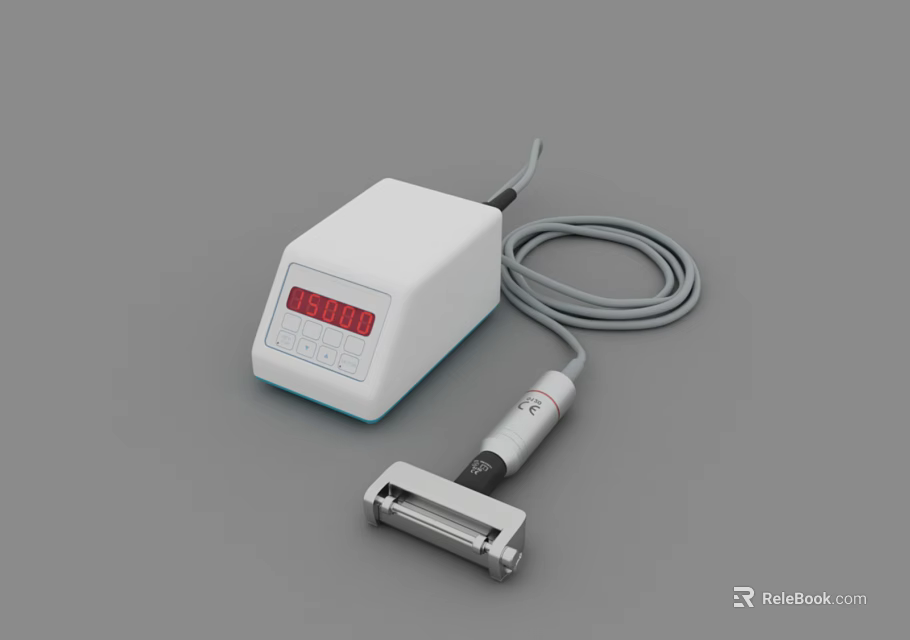 Medical Device White Unit With Red Digital Display Gray Cable Silver Probe On Metal Stand 3d model 