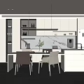 Island Table Home Restaurant Rock Board Island Table Dining Table and Chair Combination Wine Cabinet Chandelier Ornaments 3d model