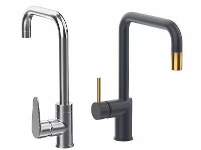 Two Modern Stylish Silver And Black Faucets Featuring Gold Accents 3d model
