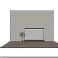 Projection Monitoring Setup With White Screen Black Frame Green Plant On Wooden Floor Gray Wall