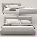 Modern Gray Double Bed With Sleek Frame Upholstered Headboard Pillows And Blanket 3d model