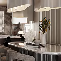 Elegant Modern Restaurant Interior With Marble Dining Table Pendant Lights And Plants