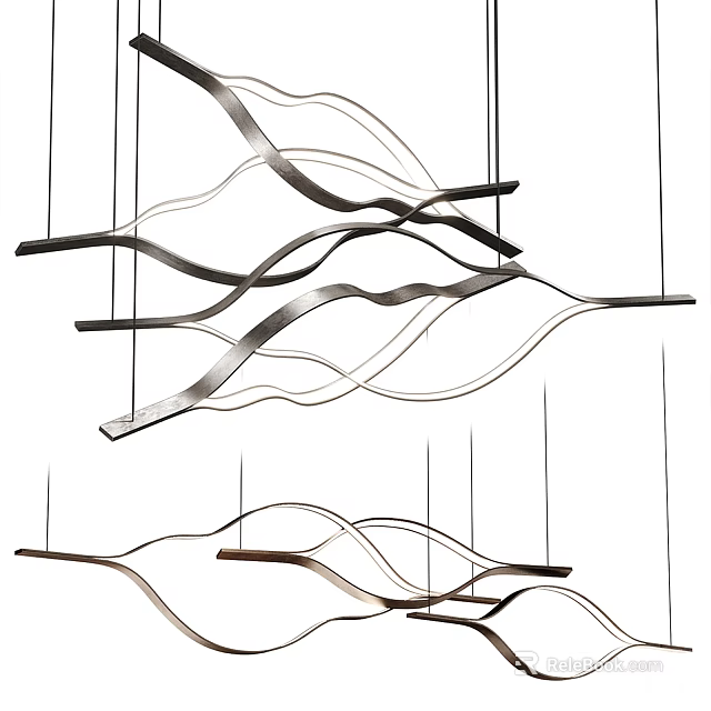 Elegant Modern Wavy Chandelier With Curved Metal Lines For Interior Decoration 3d model 