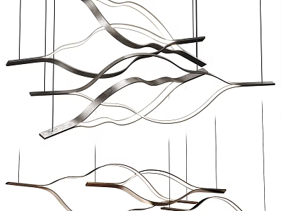 Elegant Modern Wavy Chandelier With Curved Metal Lines For Interior Decoration 3d model